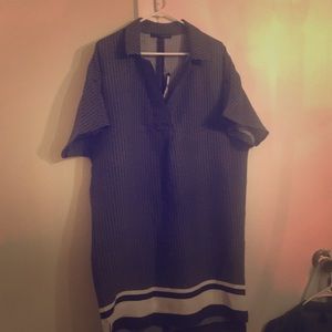 Navy blue and white shirt dress